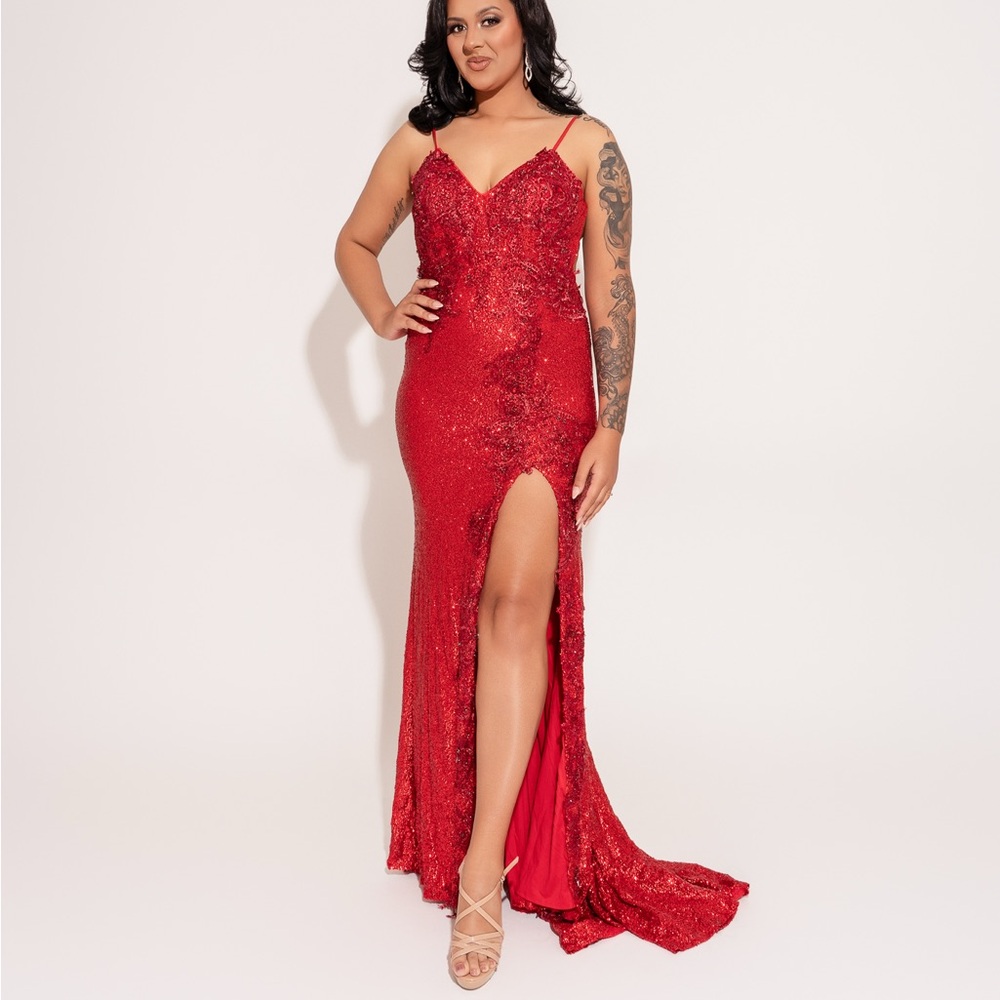 Portia and Scarlett Red Sequin Prom Dress